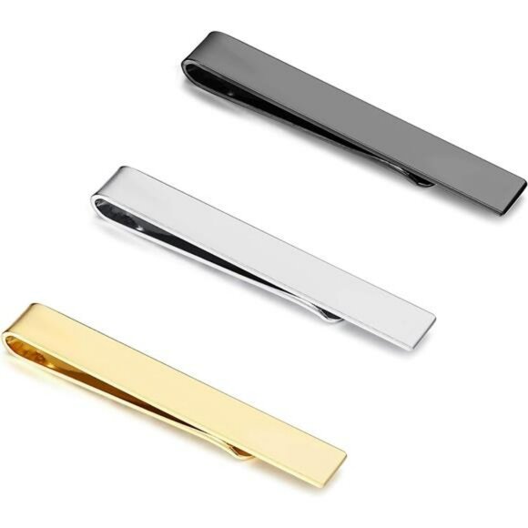Mens Tie Clip Set Silver Gold Black Bar Clips Wedding Business Formal Gift - Picture 1 of 8